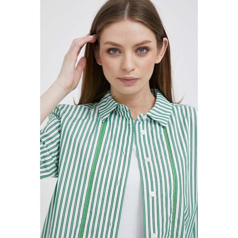 Košile Tommy Hilfiger zelená barva, relaxed, s klasickým límcem