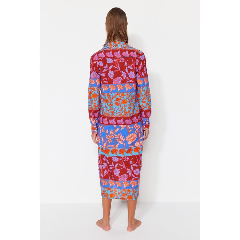 Trendyol Floral Print Midi Woven 100% Cotton Kimono & Caftan