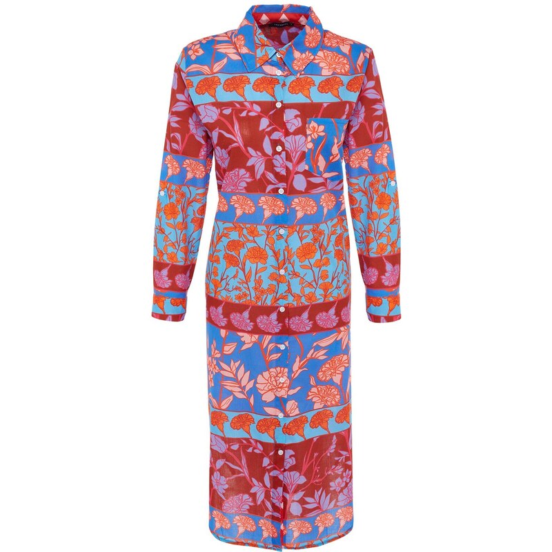 Trendyol Floral Print Midi Woven 100% Cotton Kimono & Caftan