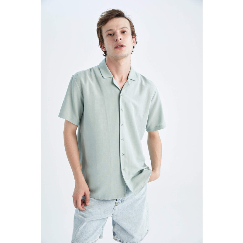 DEFACTO Regular Fit Top Collar Linen Short Sleeve Shirt