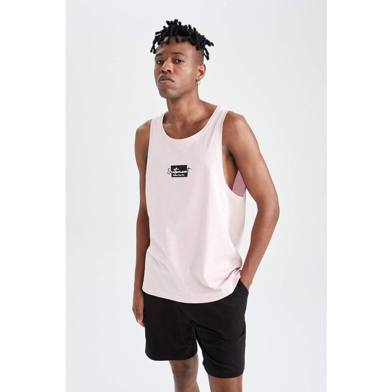 DEFACTO Slim Fit Minimum Sleeve Tank s potiskem s minimálním sloganem bez rukávů