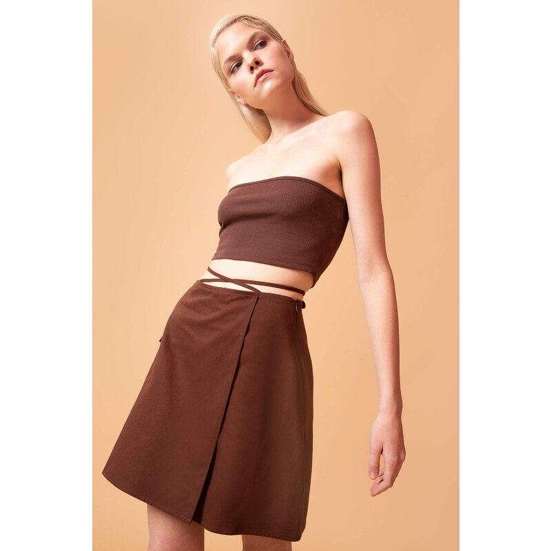 DEFACTO A Cut Cross Tie Waist Mini Skirt