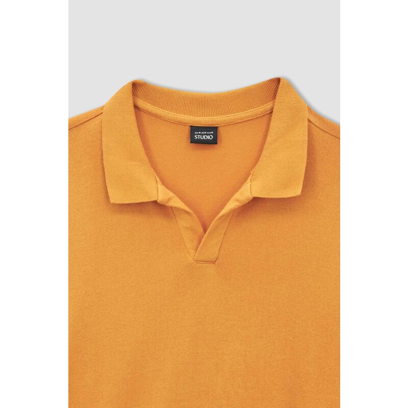 DEFACTO Slim Fit Polo Neck Základní pletené tričko s krátkým rukávem