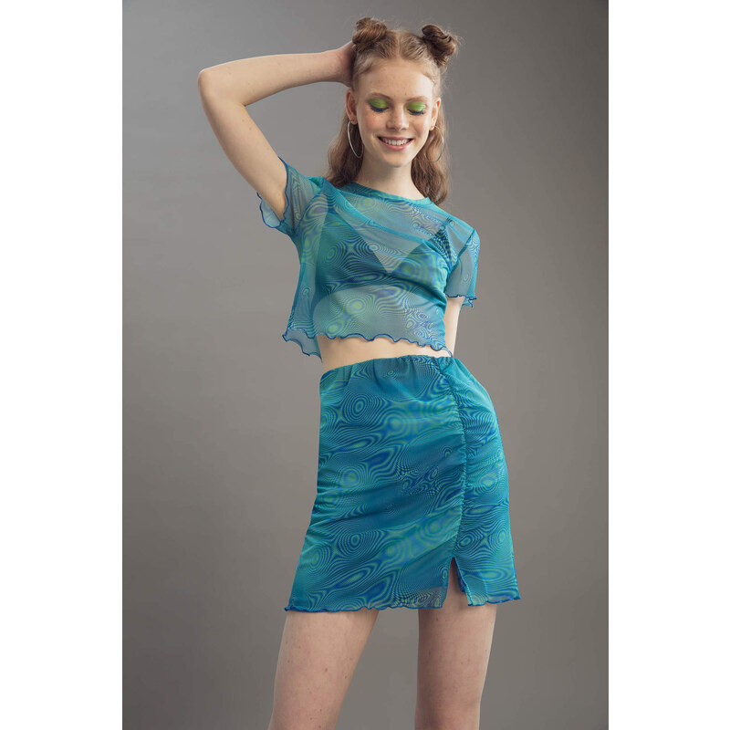 DEFACTO Short Sleeve Tulle Crop Top