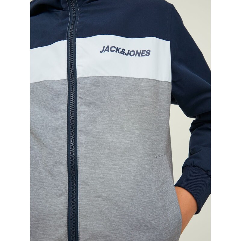 Jack & Jones Junior Přechodná bunda 'Rush' námořnická modř / čedičová šedá / bílá