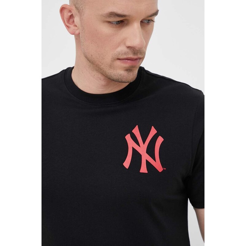 Bavlněné tričko 47brand MLB New York Yankees černá barva, s potiskem