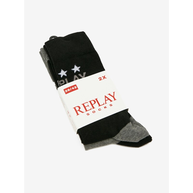 Sada dvou párů pánských ponožek v šedé a černé barvě Replay - Pánské