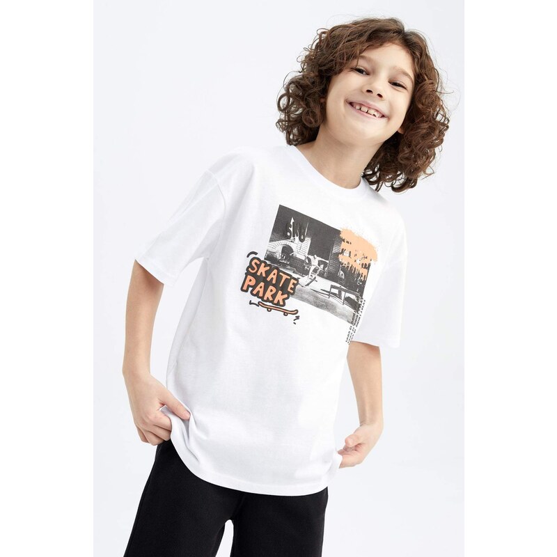 DEFACTO Boy Oversize Fit Crew Neck Printed Short Sleeve T-Shirt