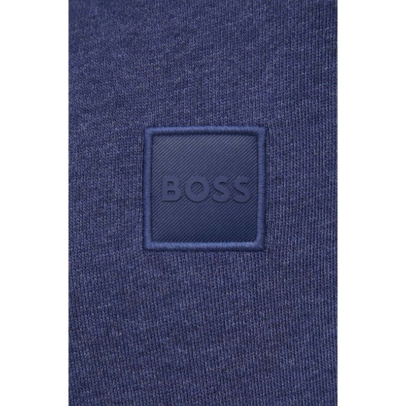 Boss Orange Bavlněná mikina BOSS BOSS CASUAL pánská, tmavomodrá barva, s kapucí, hladká