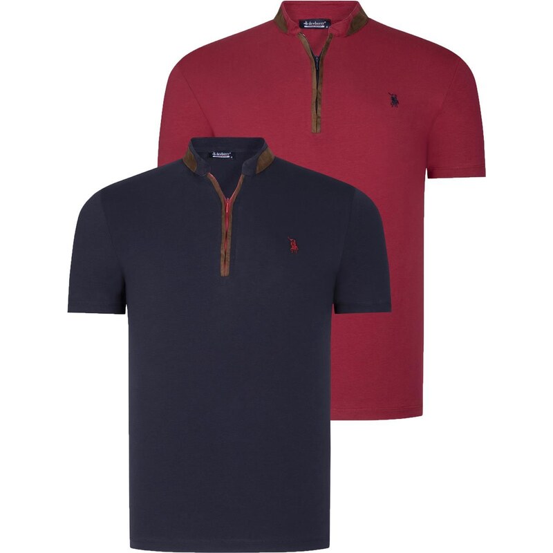 DUAL SET T8571 DEWBERRY ZIPPER MENS T-SHIRT-NAVY BLUE- BURGUNDY