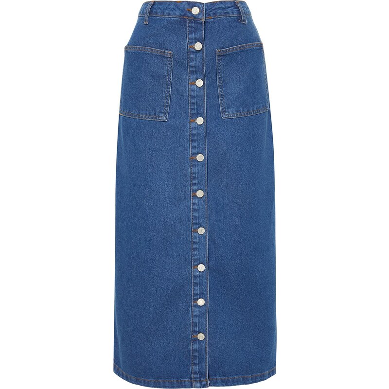 Trendyol Dark Indigo Double Pocket High Waist Denim Jeans Skirt