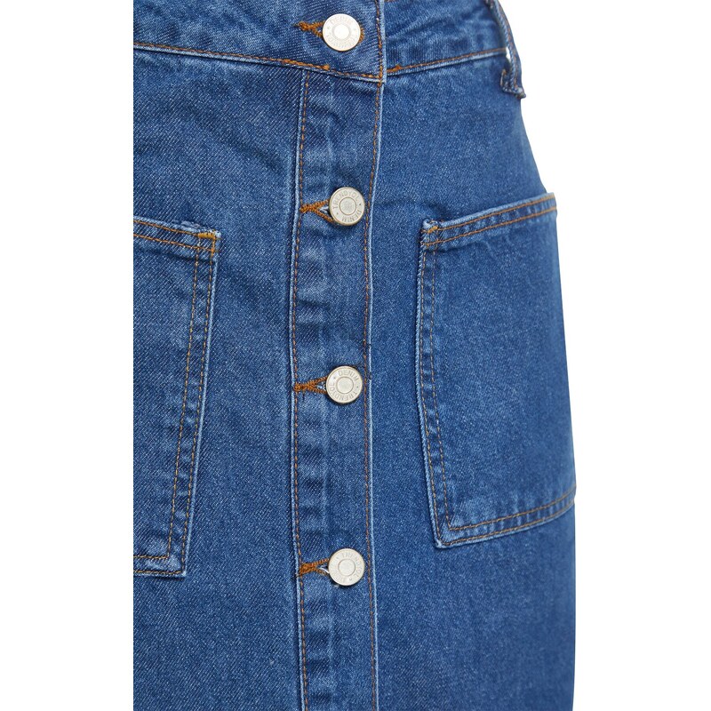 Trendyol Dark Indigo Double Pocket High Waist Denim Jeans Skirt