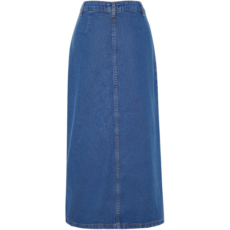 Trendyol Dark Indigo Double Pocket High Waist Denim Jeans Skirt