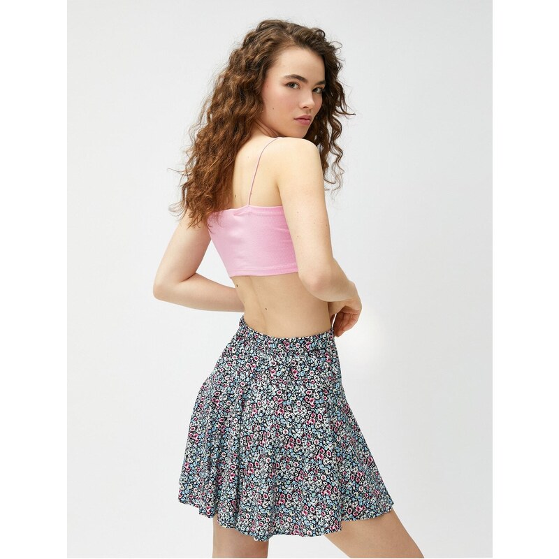 Koton Floral Shorts Skirt Viscose Mini with Elastic Waist.