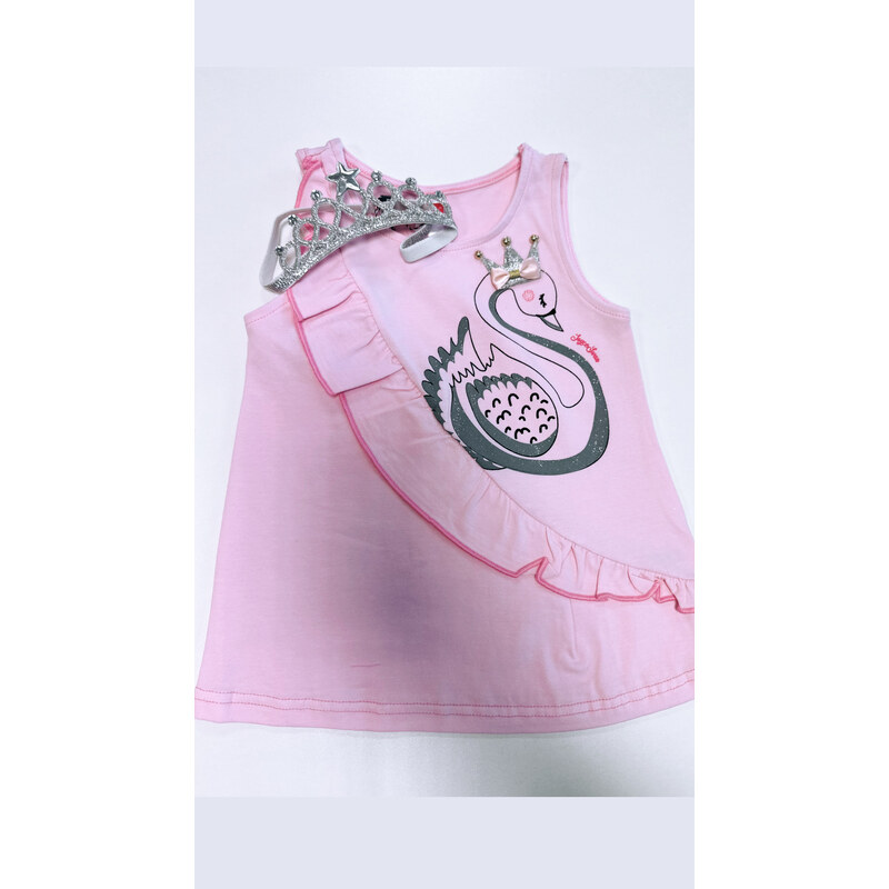 JOYCE Dívčí letní šaty s čelenou "SWAN" /Růžová