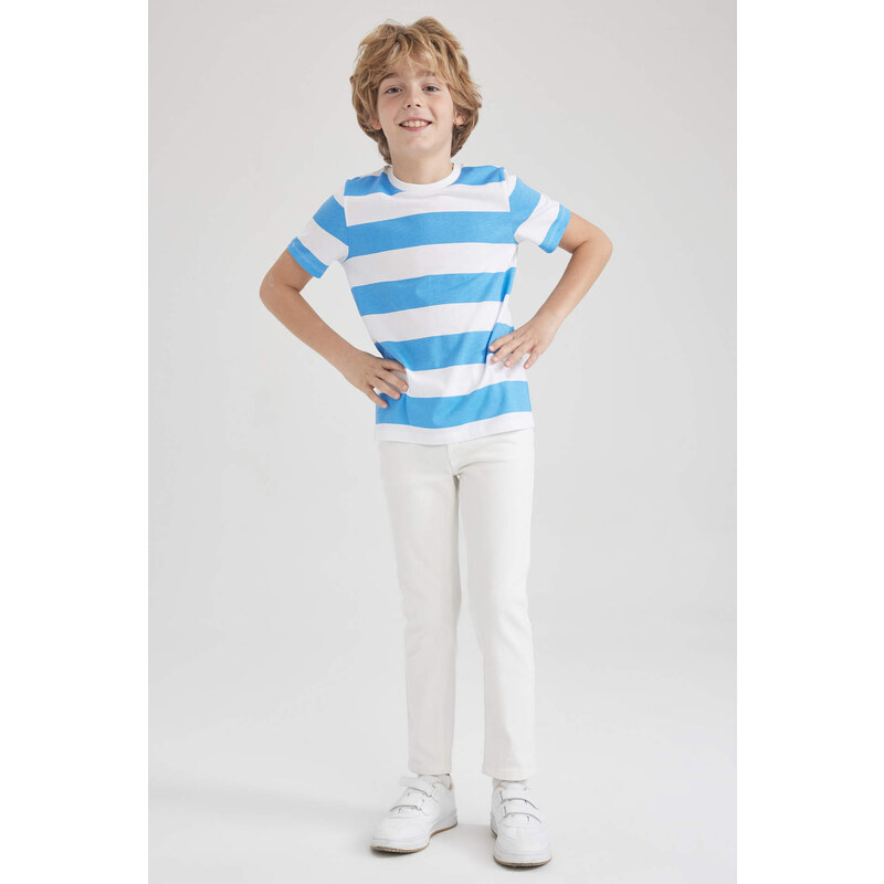 DEFACTO Boy Regular Fit Crew Neck Striped Patterned Short Sleeve T-Shirt