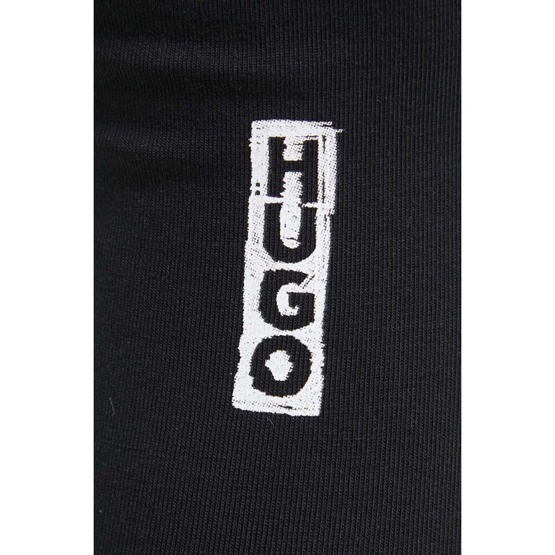 Legíny HUGO dámské, černá barva, s potiskem