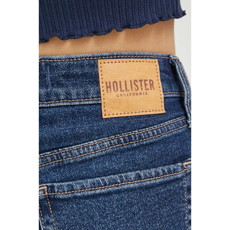 Džínové šortky Hollister Co. dámské, tmavomodrá barva, hladké, high waist