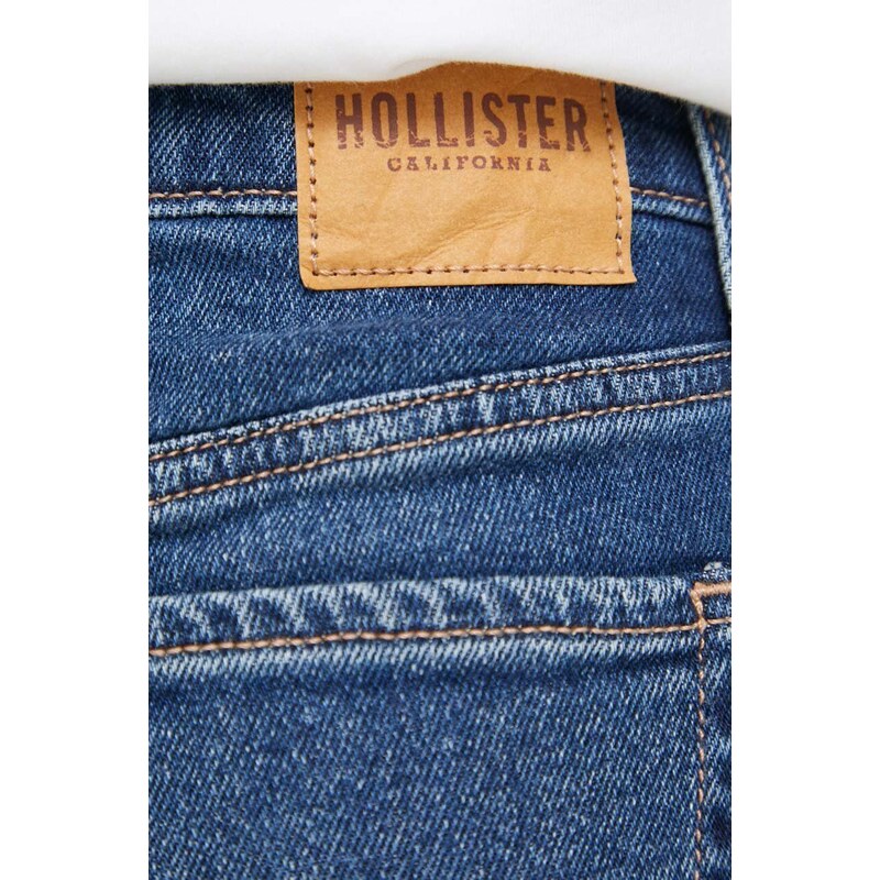 Džínové šortky Hollister Co. CURVY JEANS dámské, tmavomodrá barva, hladké, high waist