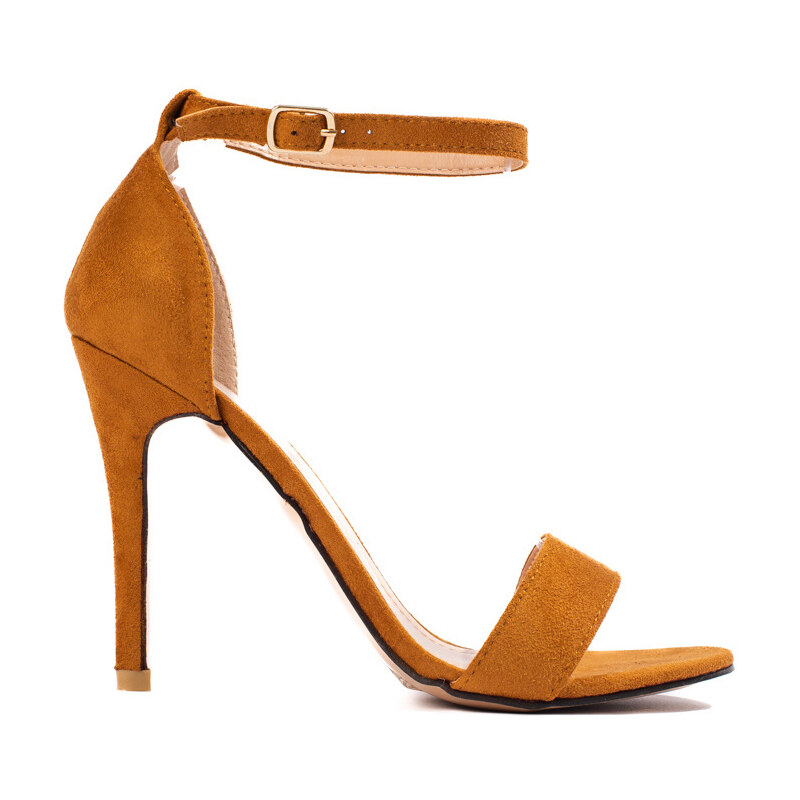 Shelvt women's sandals mustard on a stiletto heel