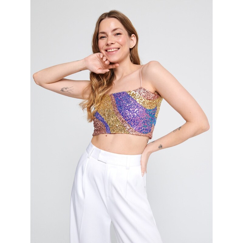 Sinsay - Crop top na ramínka - vícebarevná