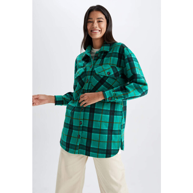 DEFACTO Flanel A Line Plaid Long Sleeve Tunic