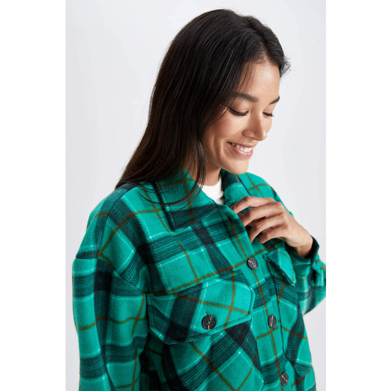 DEFACTO Flanel A Line Plaid Long Sleeve Tunic