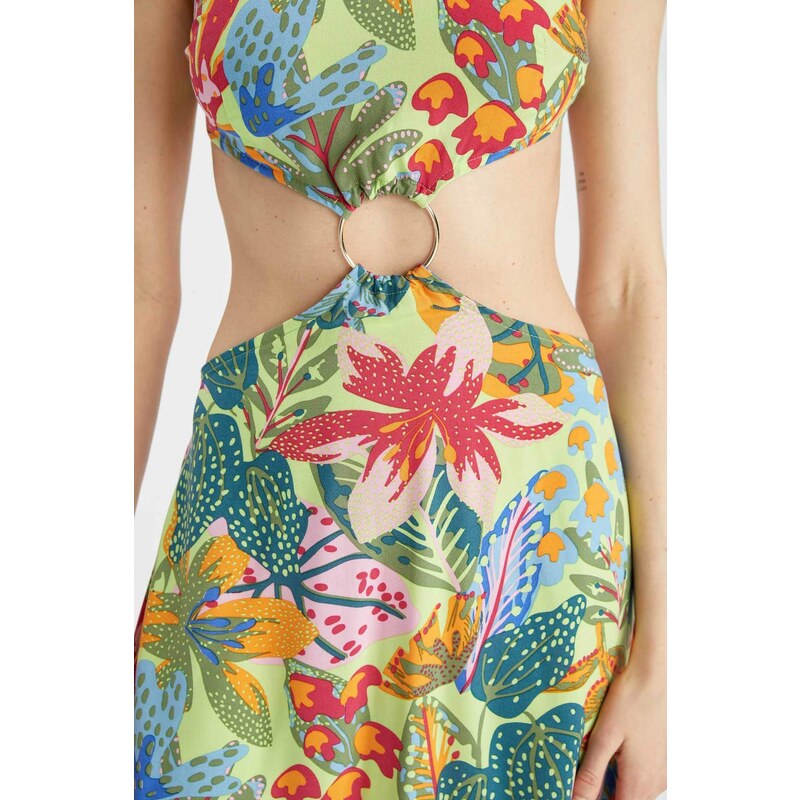 DEFACTO Regular Fit Cross Strappy Floral Print Cut Out Beachwear