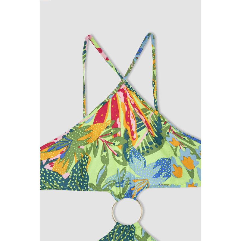 DEFACTO Regular Fit Cross Strappy Floral Print Cut Out Beachwear