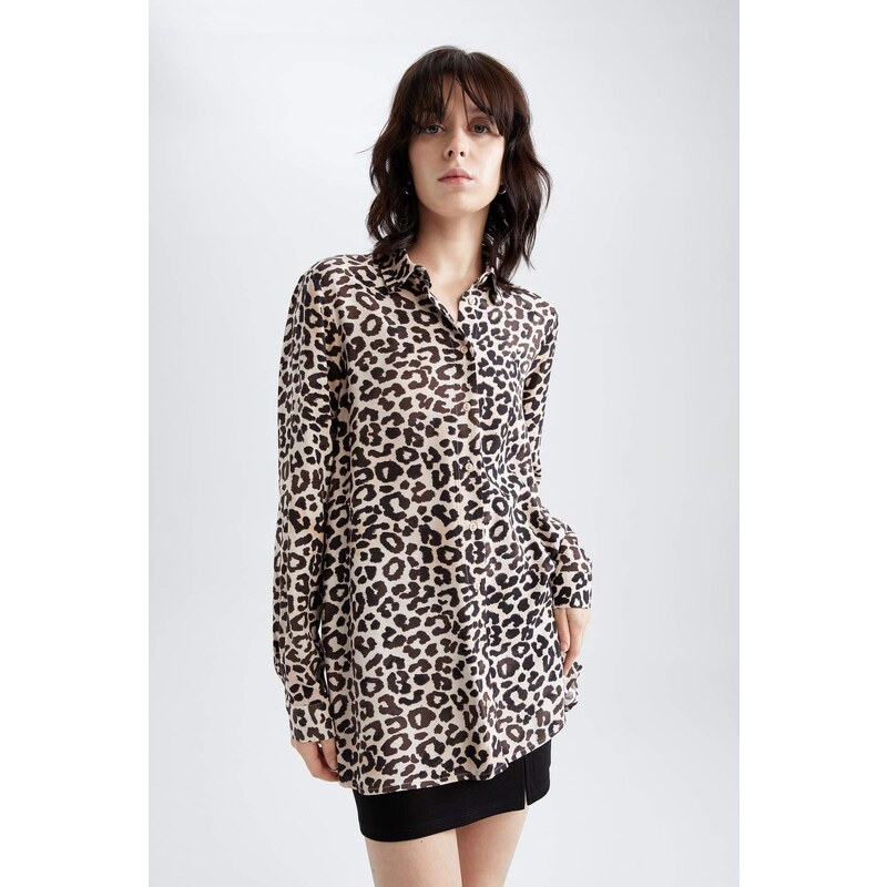 DEFACTO Relax Fit Long Sleeve Zebra Print Tunic