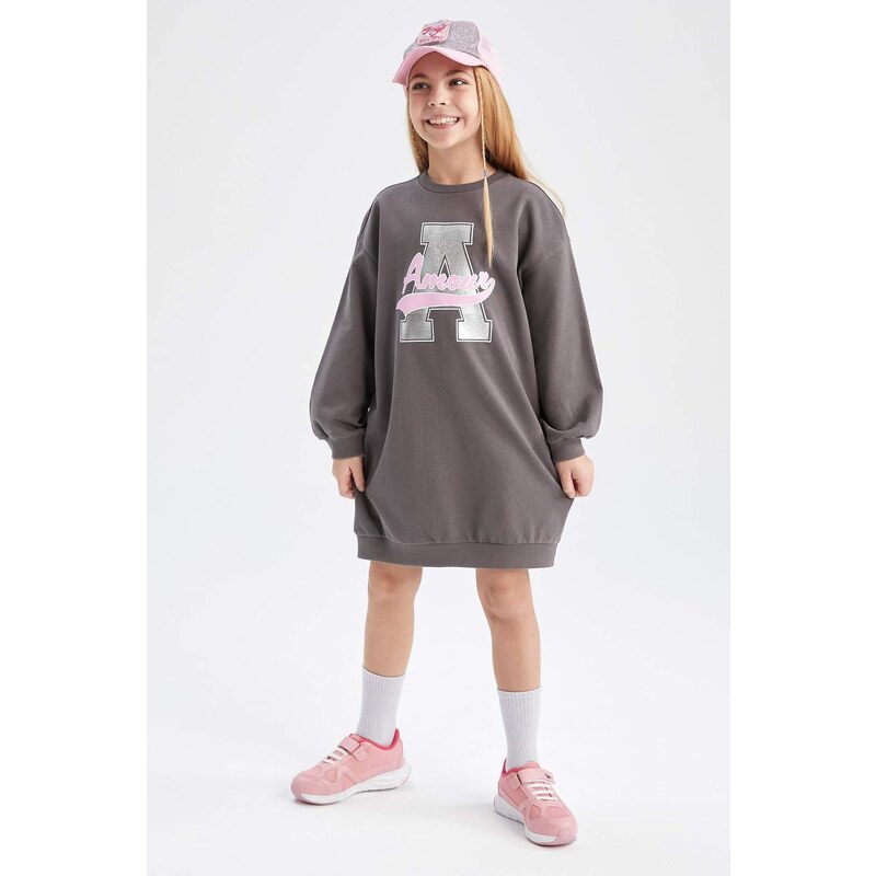 DEFACTO Girl Crew Neck Printed Sweat Dress