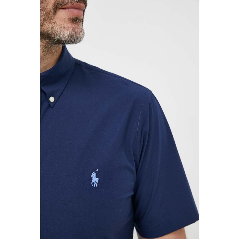 Košile Polo Ralph Lauren pánská, tmavomodrá barva, slim, s límečkem button-down
