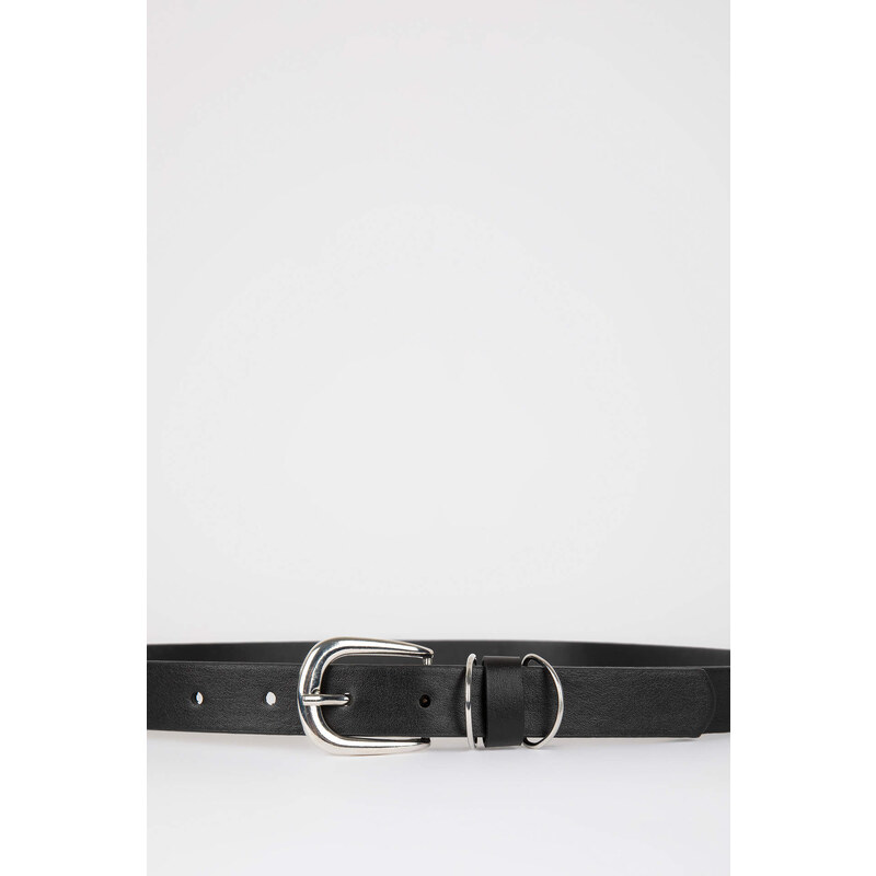 DEFACTO Women's Rectangle Buckle Leather Look Belt