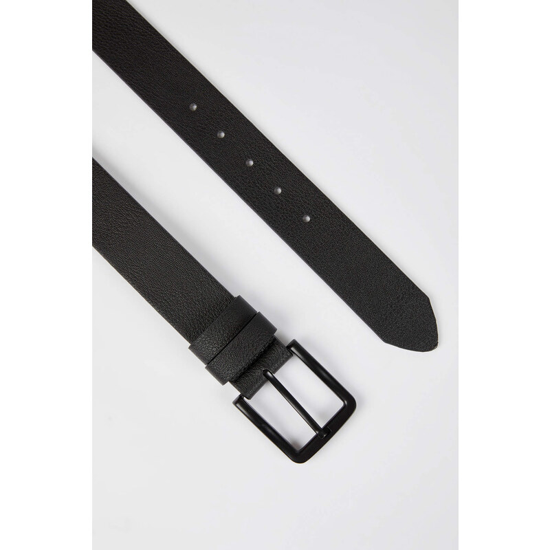 DEFACTO Men's Rectangle Buckle Faux Leather Belt