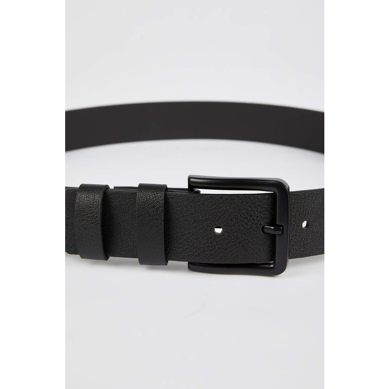 DEFACTO Men's Rectangle Buckle Faux Leather Belt