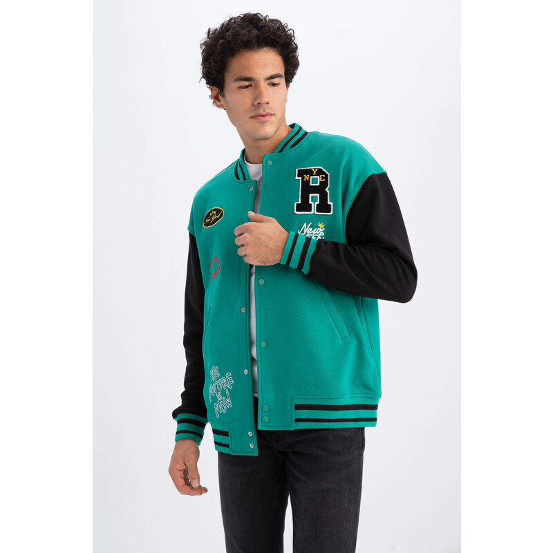 DEFACTO Oversize Fit College Collar Bomber Cardigan