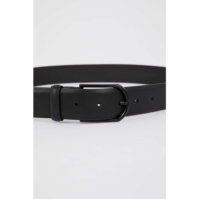 DEFACTO Men's Rectangle Buckle Faux Leather Belt