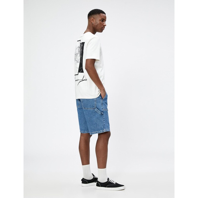 Koton Bermuda Denim Shorts with Stitching Detail, Pockets, Buttons, Cotton