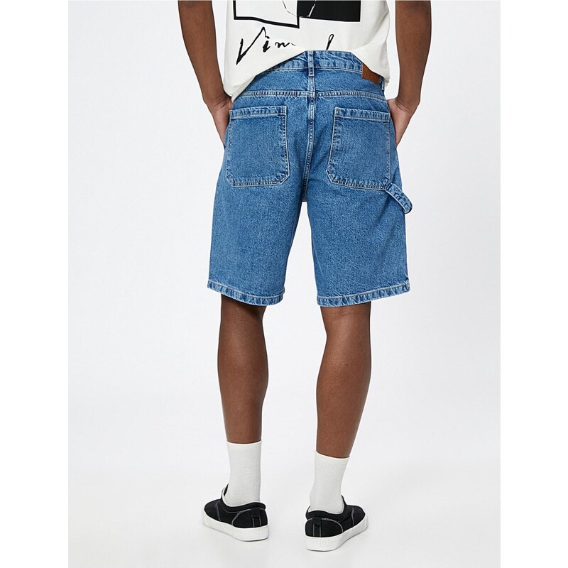 Koton Bermuda Denim Shorts with Stitching Detail, Pockets, Buttons, Cotton