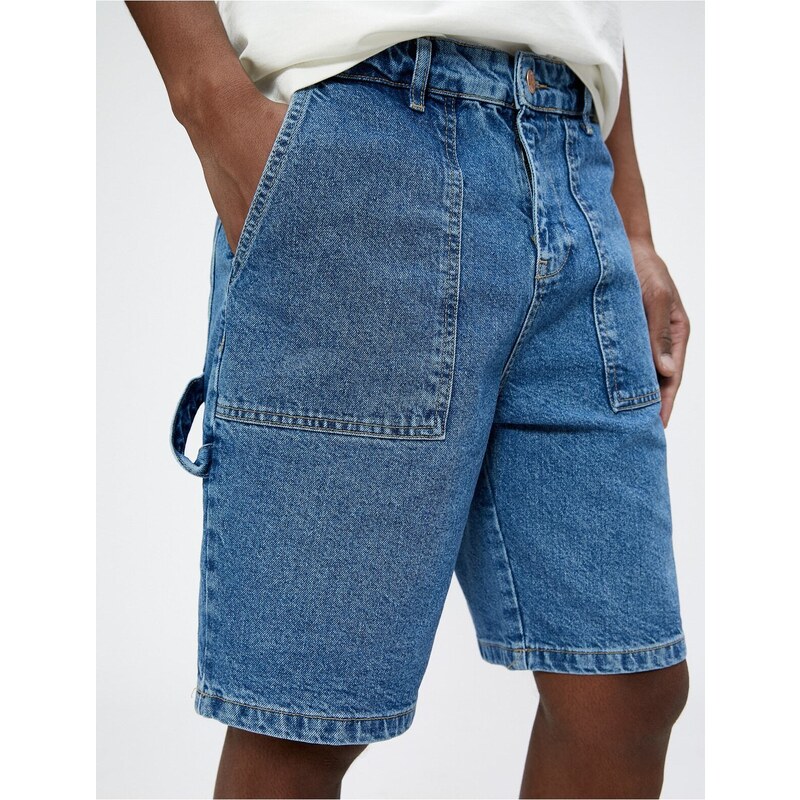 Koton Bermuda Denim Shorts with Stitching Detail, Pockets, Buttons, Cotton