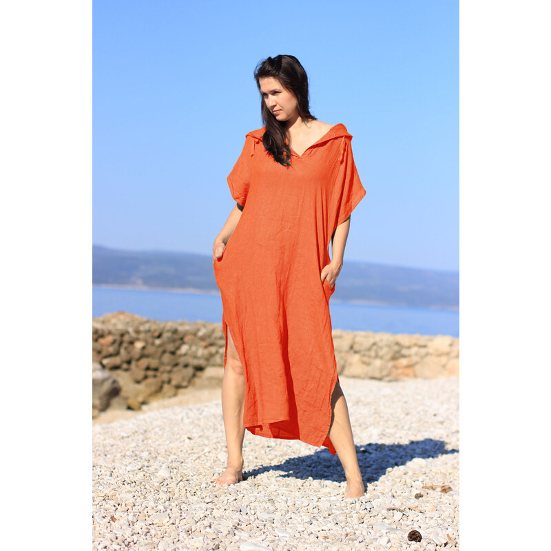 Glara Dámské dlouhé oversized lněné šaty