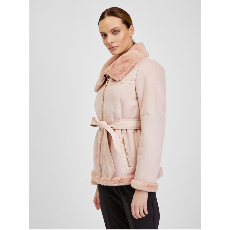 Orsay Růžová dámská bunda v semišové úpravě - Dámské