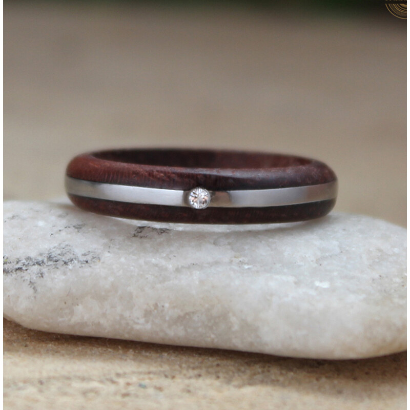 Woodlife Přírodní prsten swarovski s ocelí