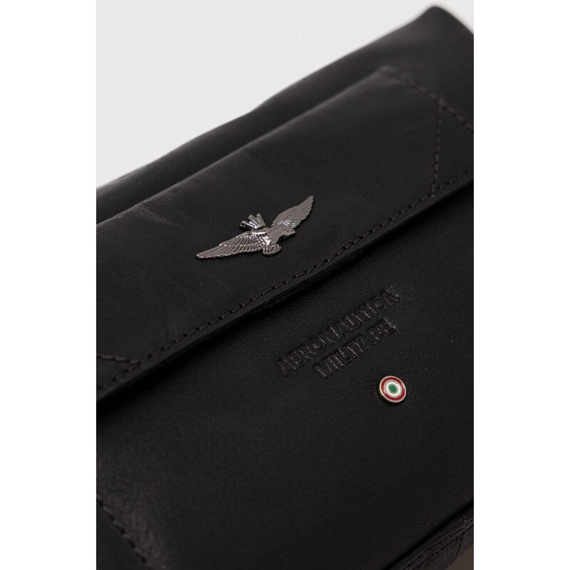 Kožená kosmetická taška Aeronautica Militare černá barva