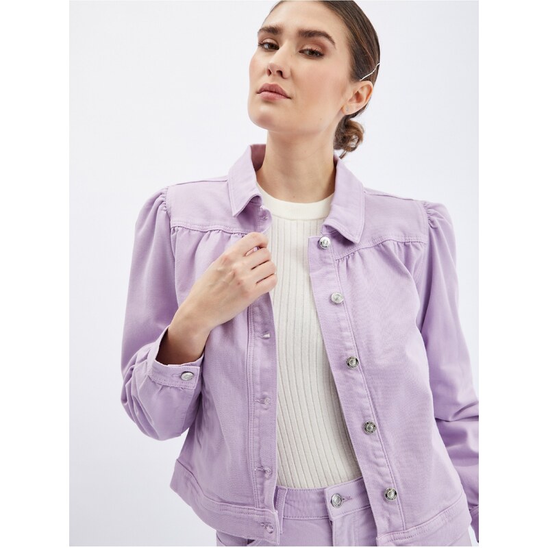 Orsay Světle fialová dámská džínová bunda s nabíranými rukávy - Dámské