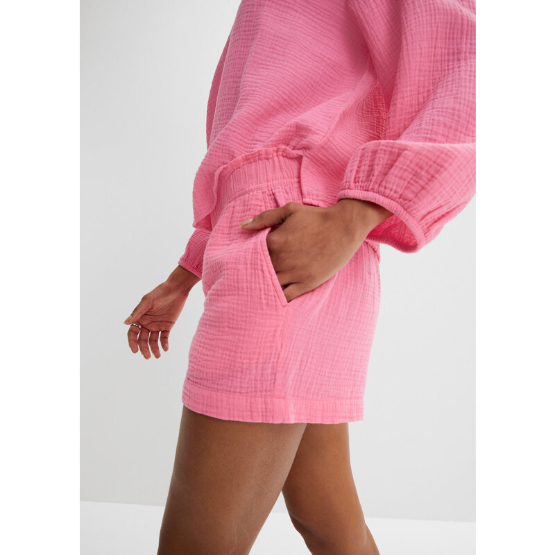 bonprix Mušelínové šortky z bavlny Růžová