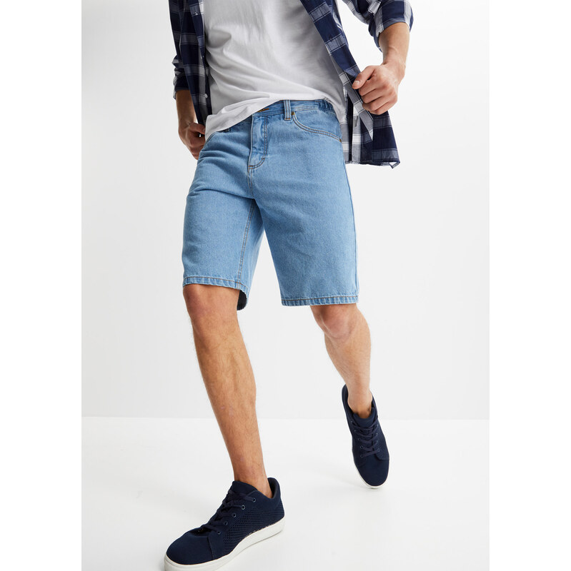 bonprix Džínové bermudy s pružným pasem, Classic Fit modrá Muž