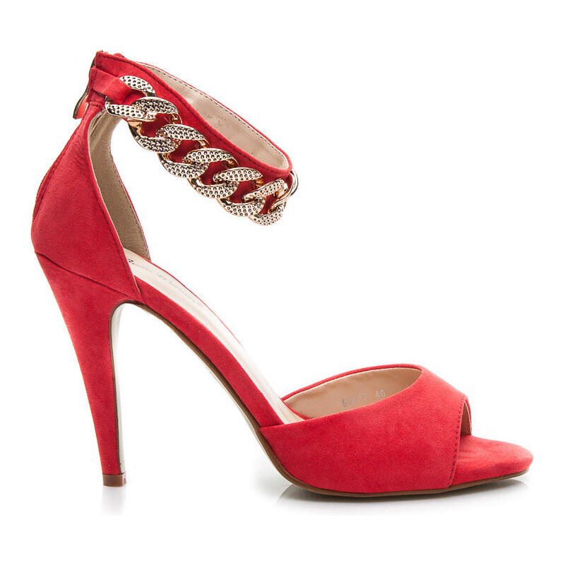 BELLE WOMEN Červené dámské sandálky s řetězem, vel. 41