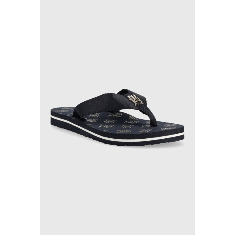 Žabky Tommy Hilfiger TH ELEVATED FLIP FLOP dámské, tmavomodrá barva, na plochém podpatku, FW0FW07420