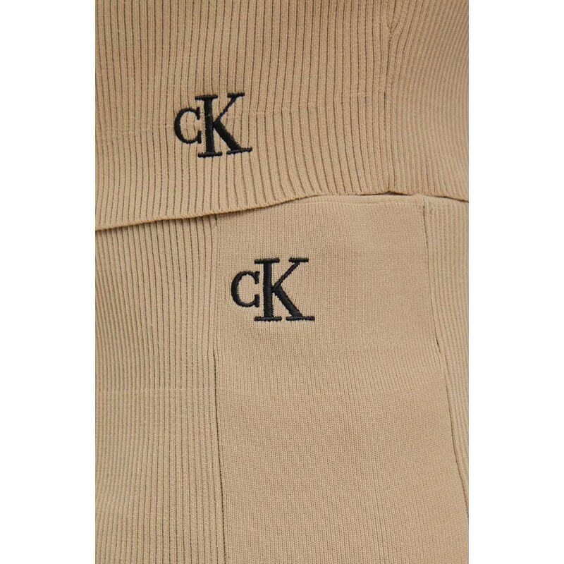 Sukně Calvin Klein Jeans béžová barva, midi, pouzdrová